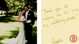 Zeigt eine Kundin mit Mann der Bodybalancing AG die abnehmen für die Hochzeit tut