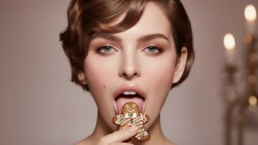 5 Ernährungstipps zum Jahresende mit dem Bild einer Frau die ein Weihnachtsgebäck isst